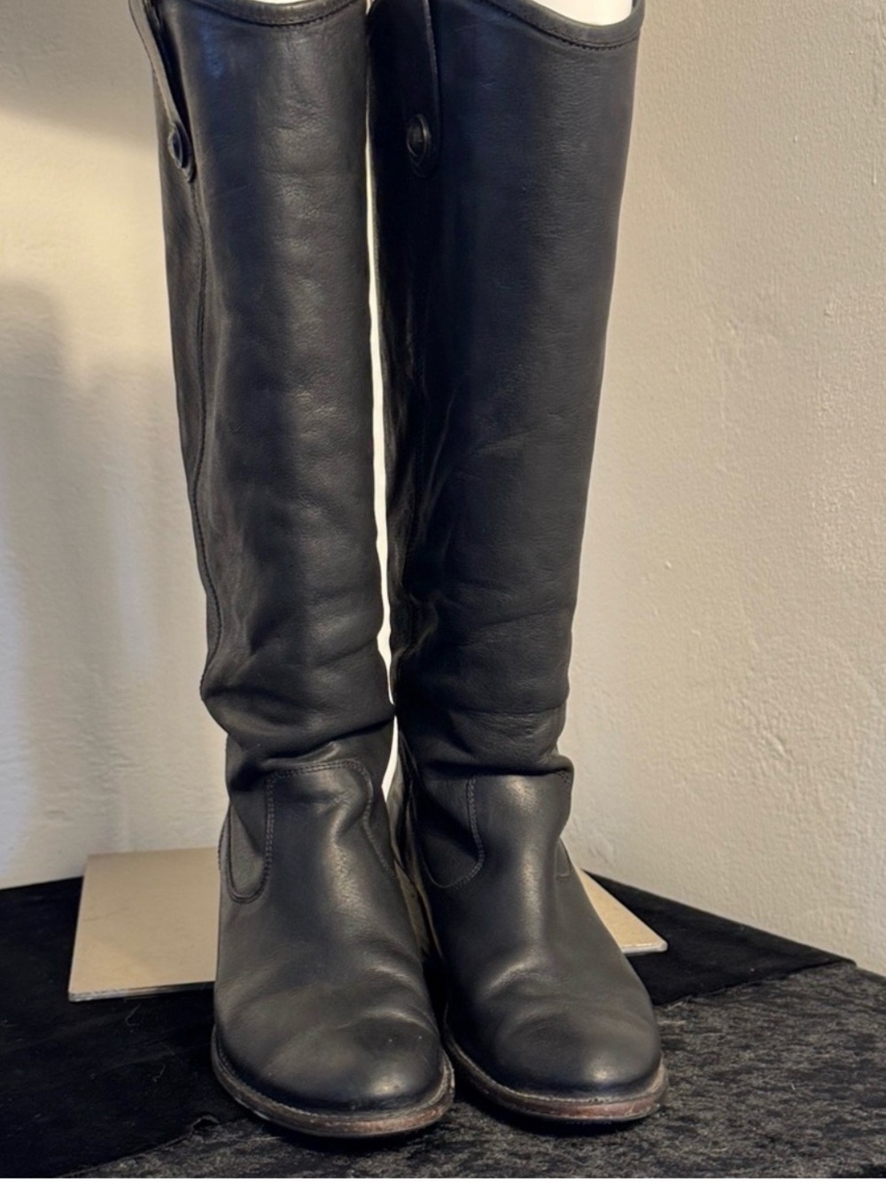 FRYE Jackie Tall Black Leather Pull-On Boots Size 9B